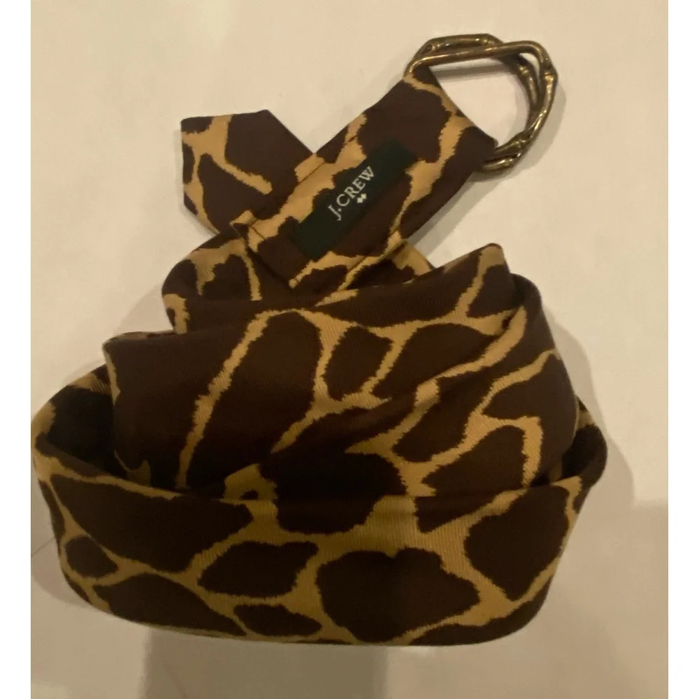 J. CREW accessories Cotton D-ring Preppy Animal Print Brown Belt - M/LG - Picture 2 of 4
